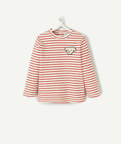 T-shirt radius - BABY BOYS RED STRIPED ORGANIC COTTON T-SHIRT WITH A SHEEP DESIGN
