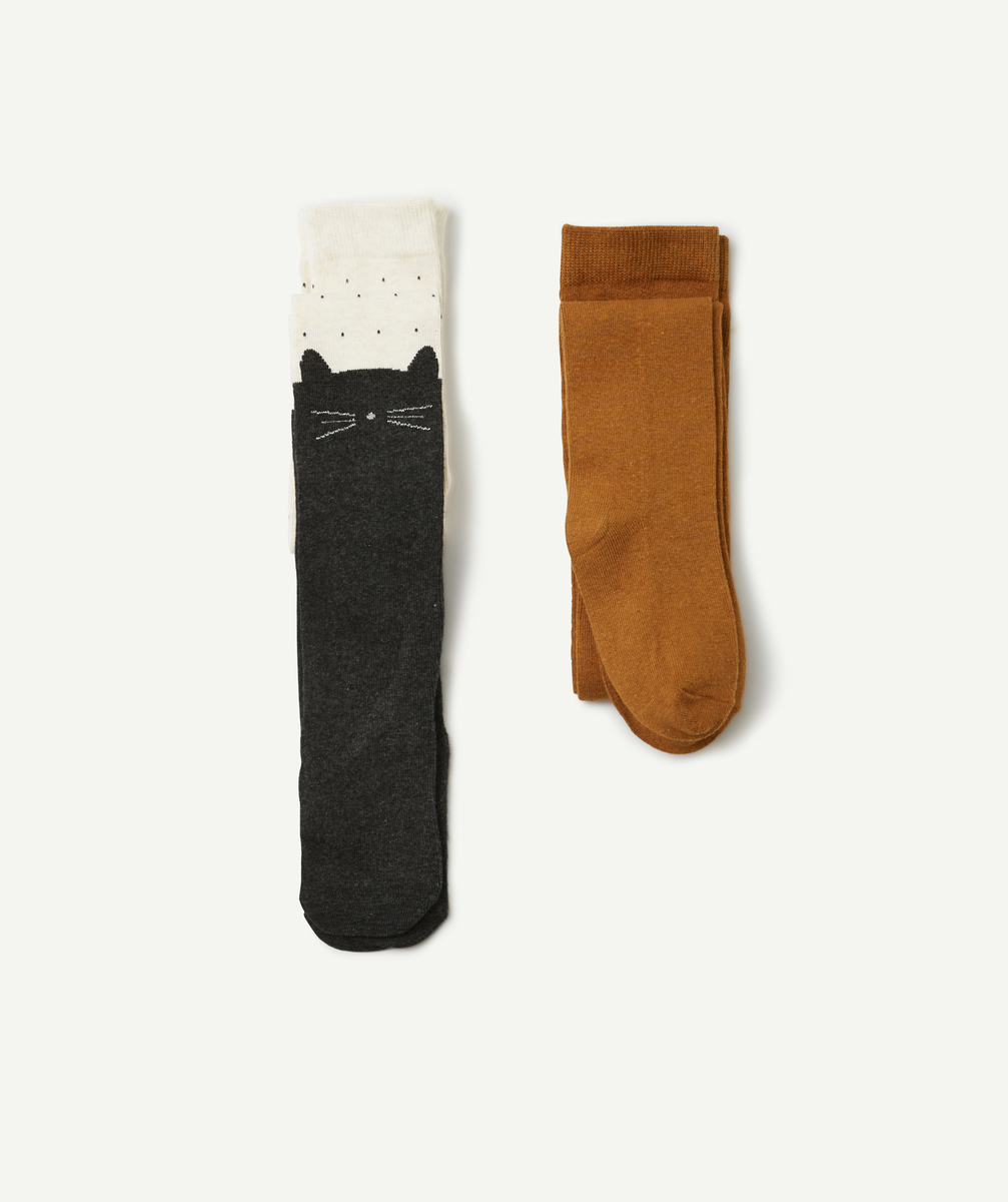 Les 2 paires de collants chat beige et camel - 35-38