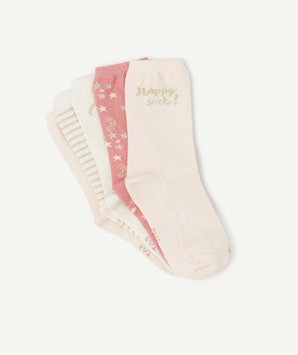 Les 5 paires de chaussettes roses et blanches pailletées - 24-26