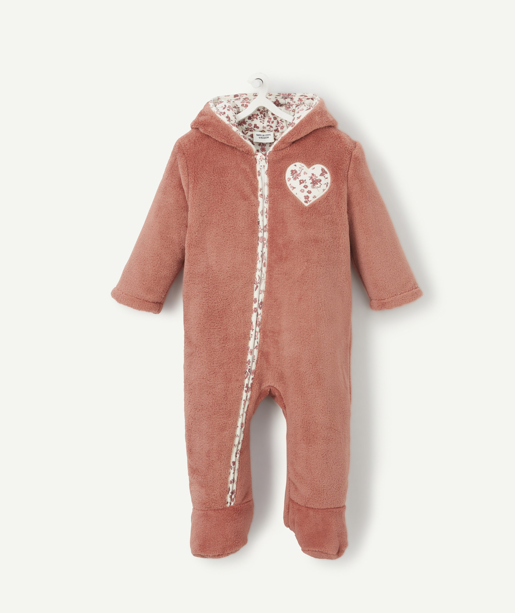 Combinaison pyjama bébé fille polaire rose avec détails fleurs - 0 M