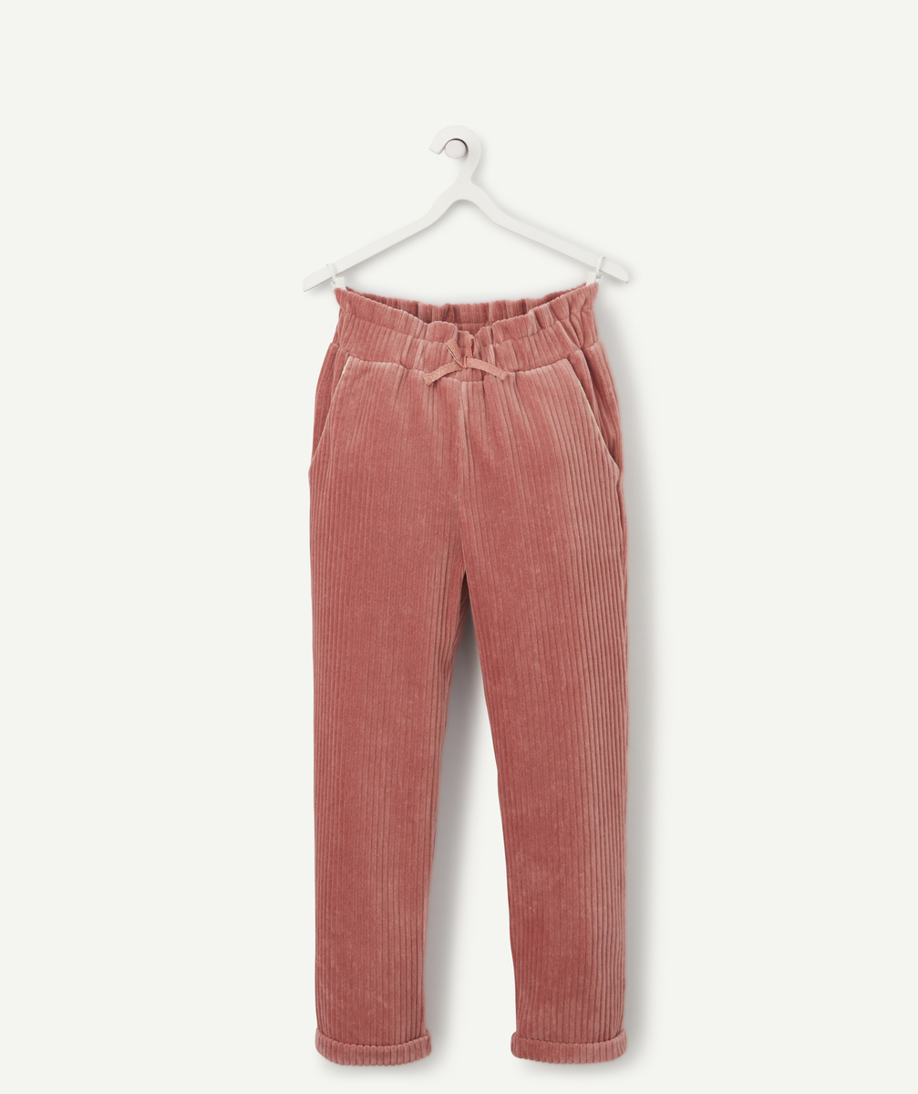 Pantalon coupe carotte en velours rose fille - 14 A
