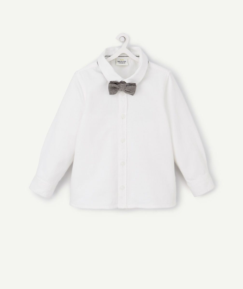 Chemise bébé garçon en coton blanche avec noeud papillon amovible - 6 M