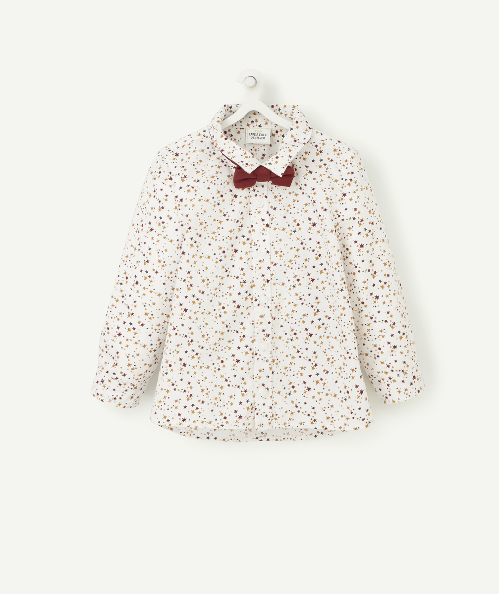 Chemise bébé garçon blanche imprimé étoiles avec noeud amovible - 6 M