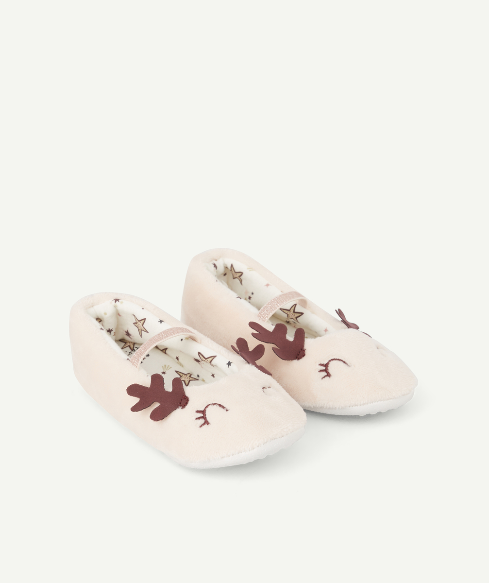 Chaussons de noël fille rose pâle tout doux avec animation renne - 24-25