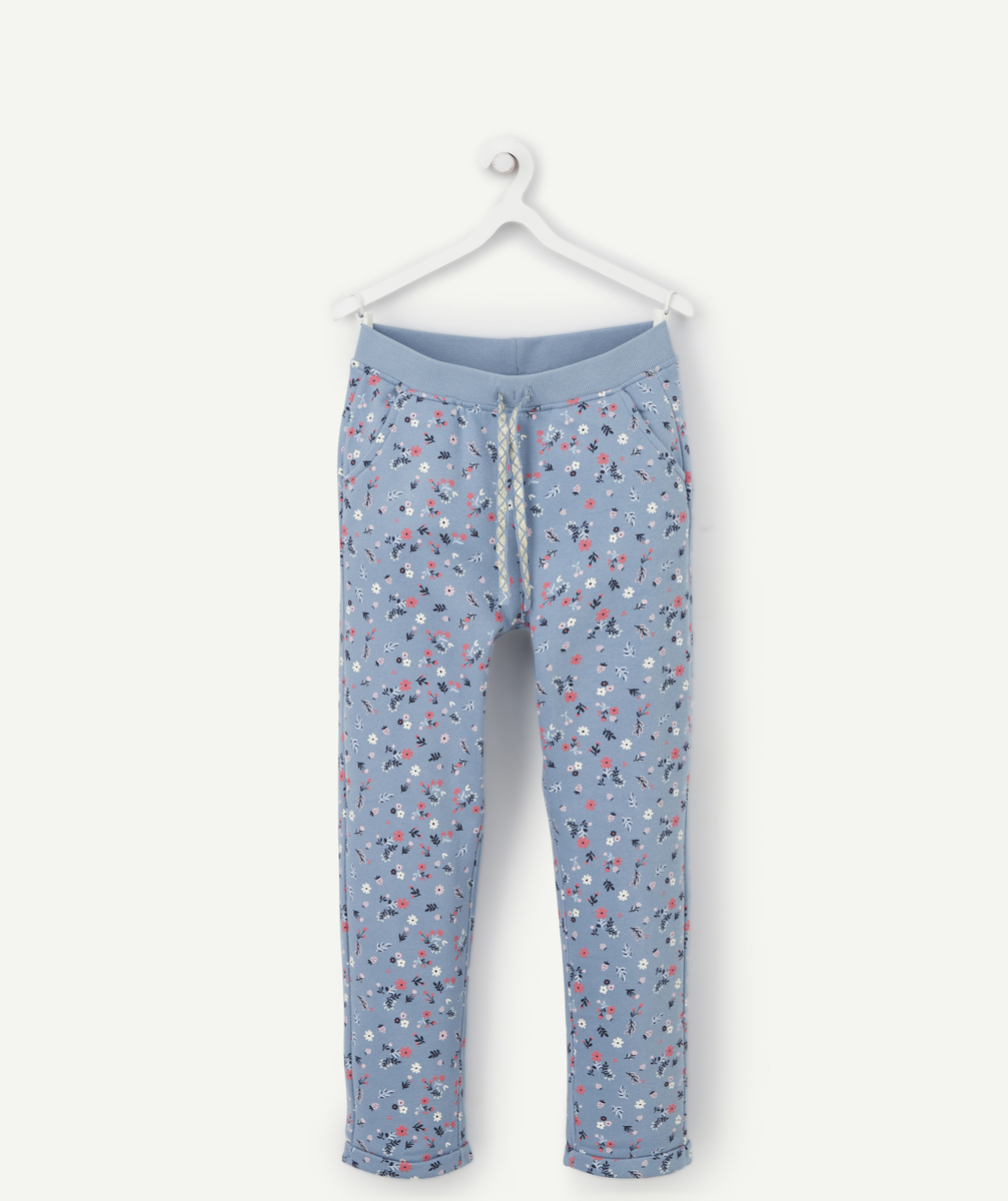 Pantalon de jogging fille en fibres recyclées bleu imprimé fleuri - 9 A