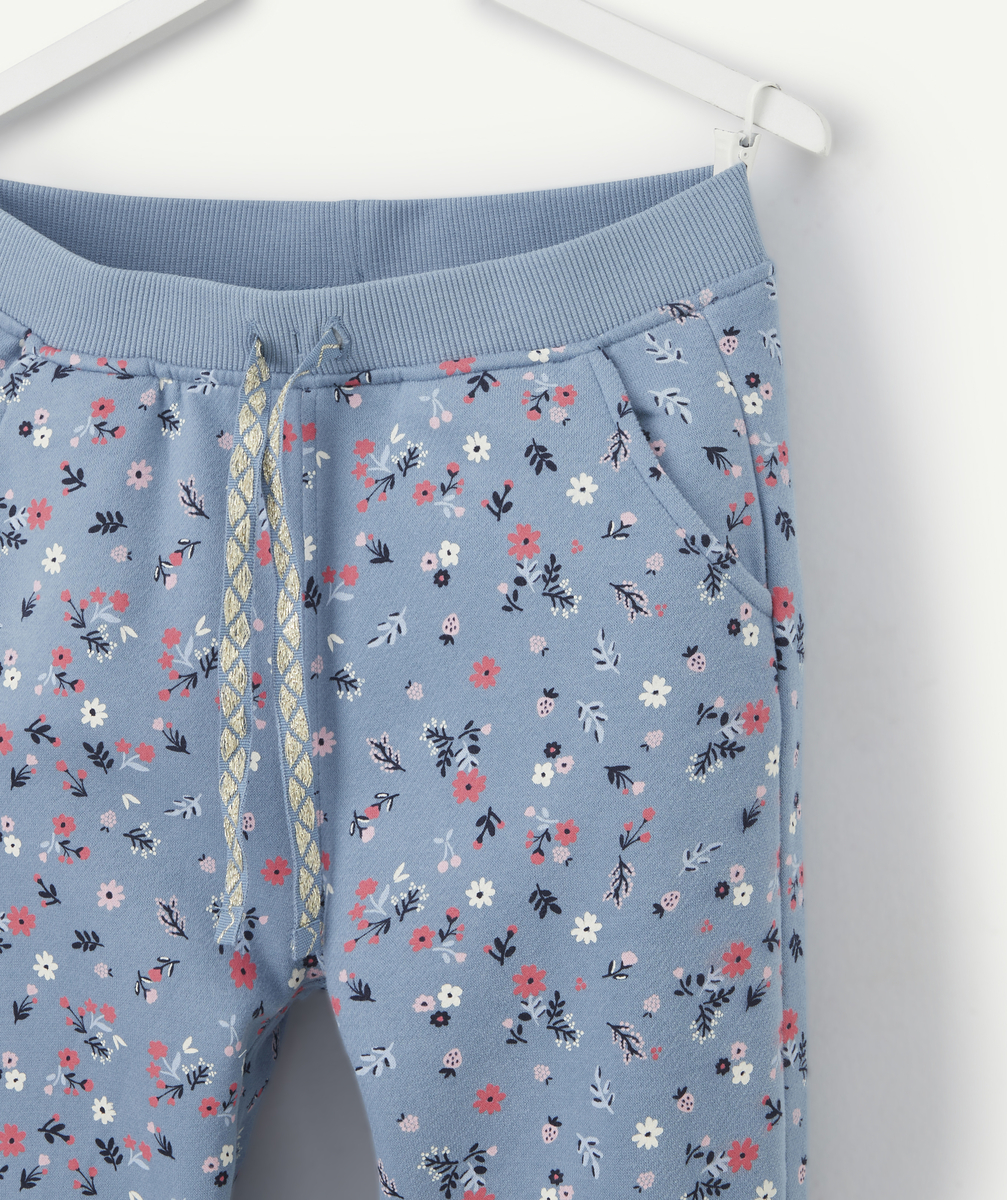 Pantalon de jogging fille en fibres recyclées bleu imprimé fleuri - 9 A