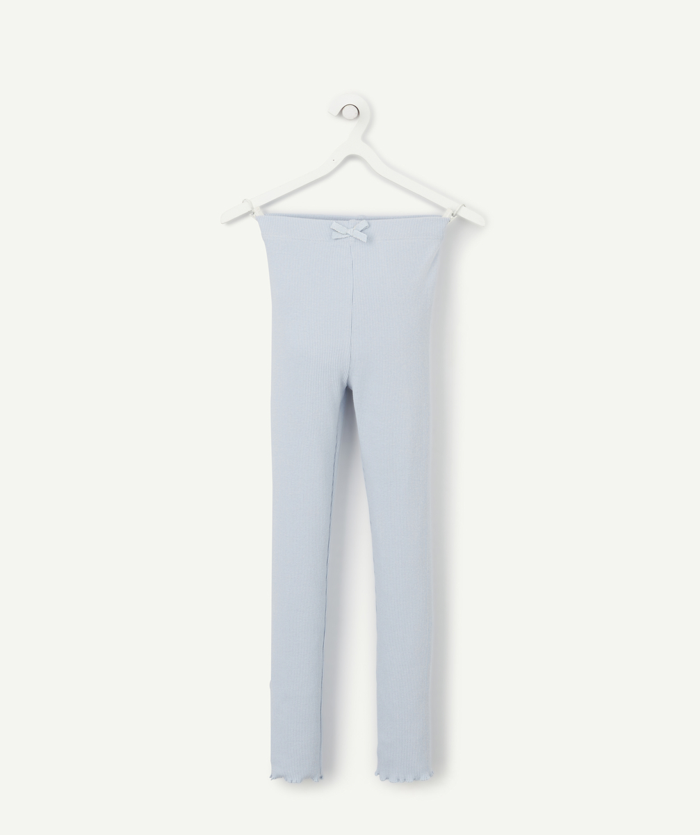 Legging côtelé fille bleu et en fibres recyclées avec festons - 3 A