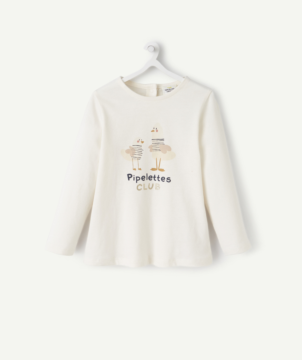 T-shirt en fibres recyclées blanc avec message et animal bébé fille - 1 M