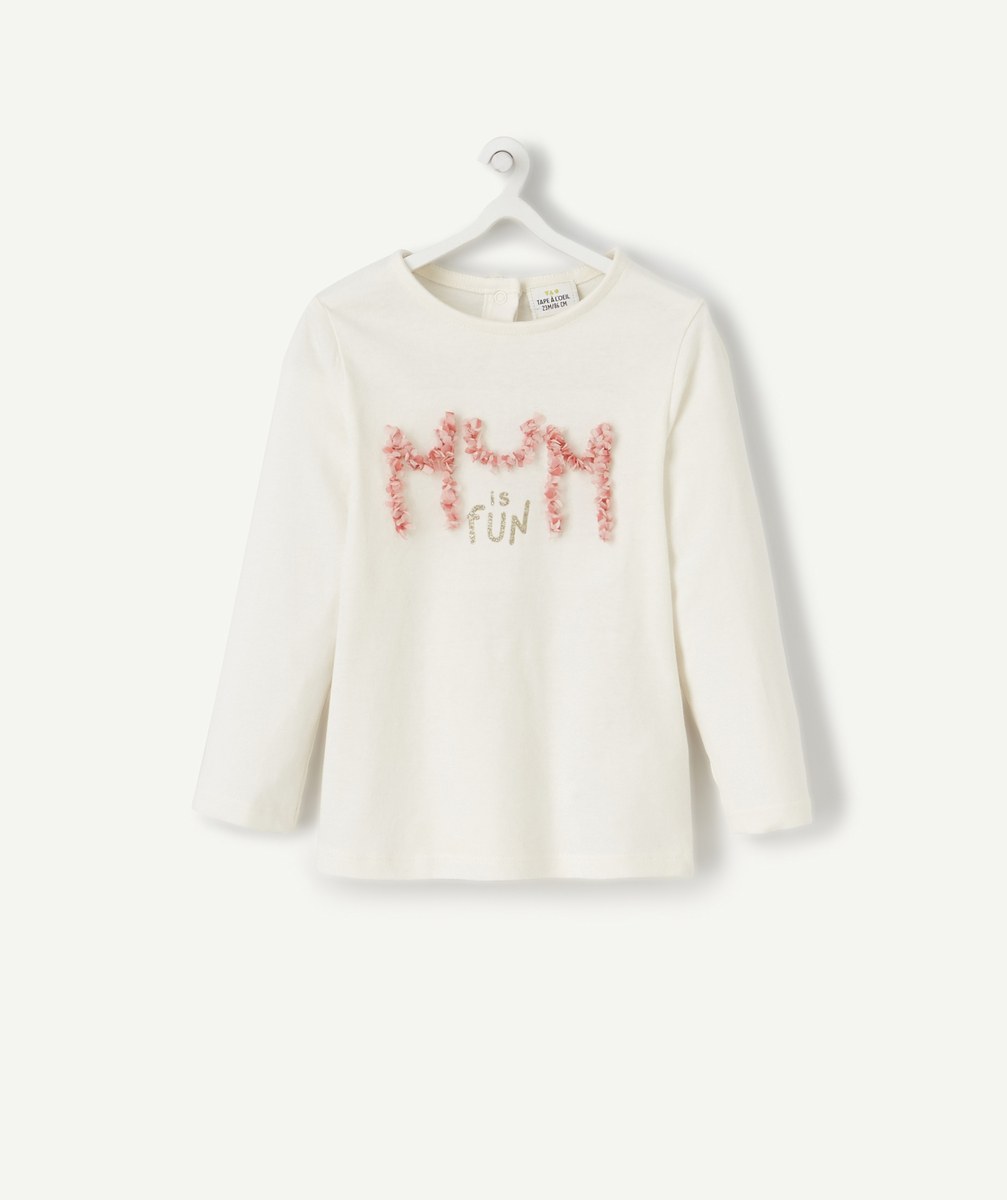 T-shirt bébé fille en fibres recyclées écru avec message - 1 M