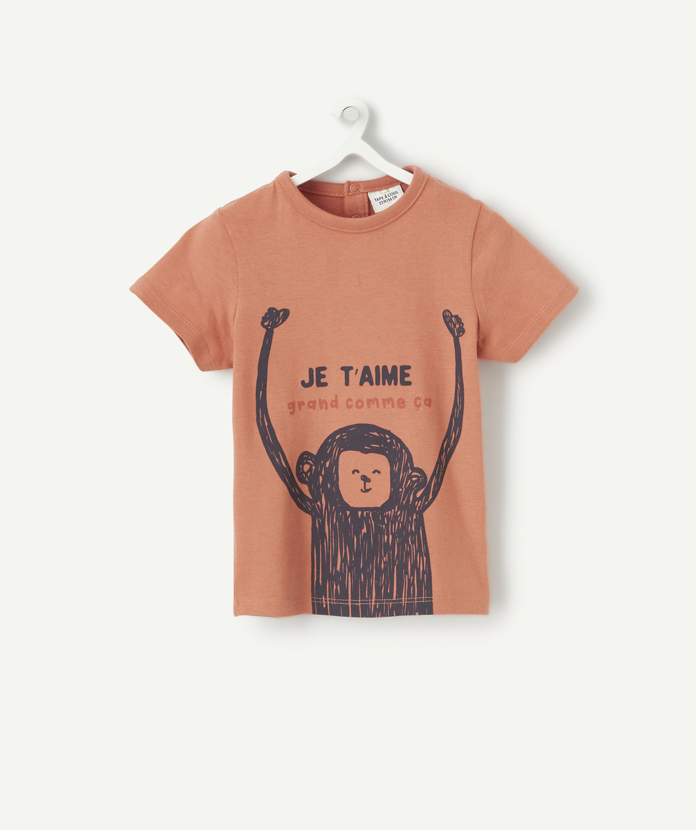 T-shirt bébé garçon en fibres recyclées couleur rouille - 36 M
