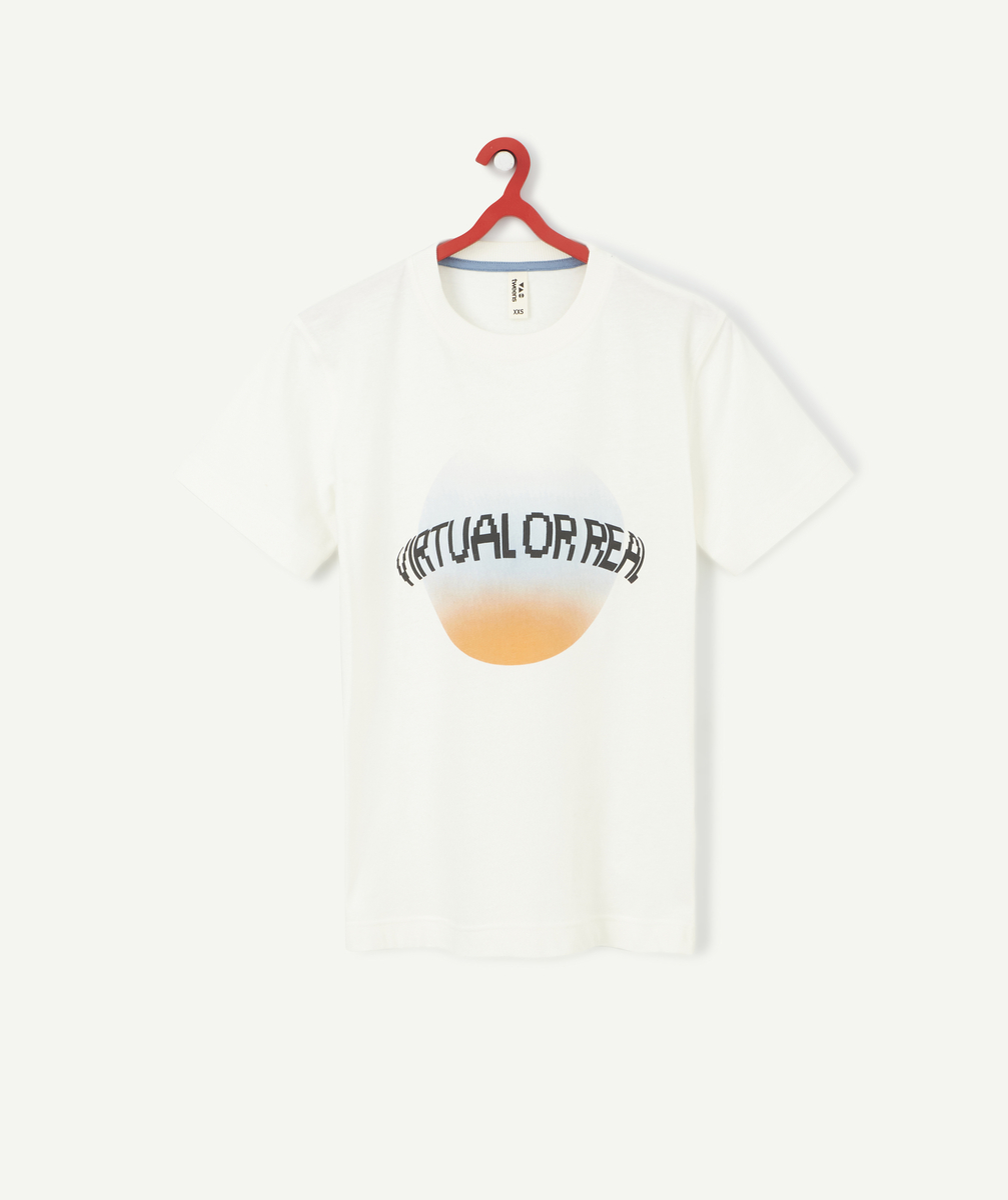 T-shirt garçon en coton bio avec planète et message type arcade - M