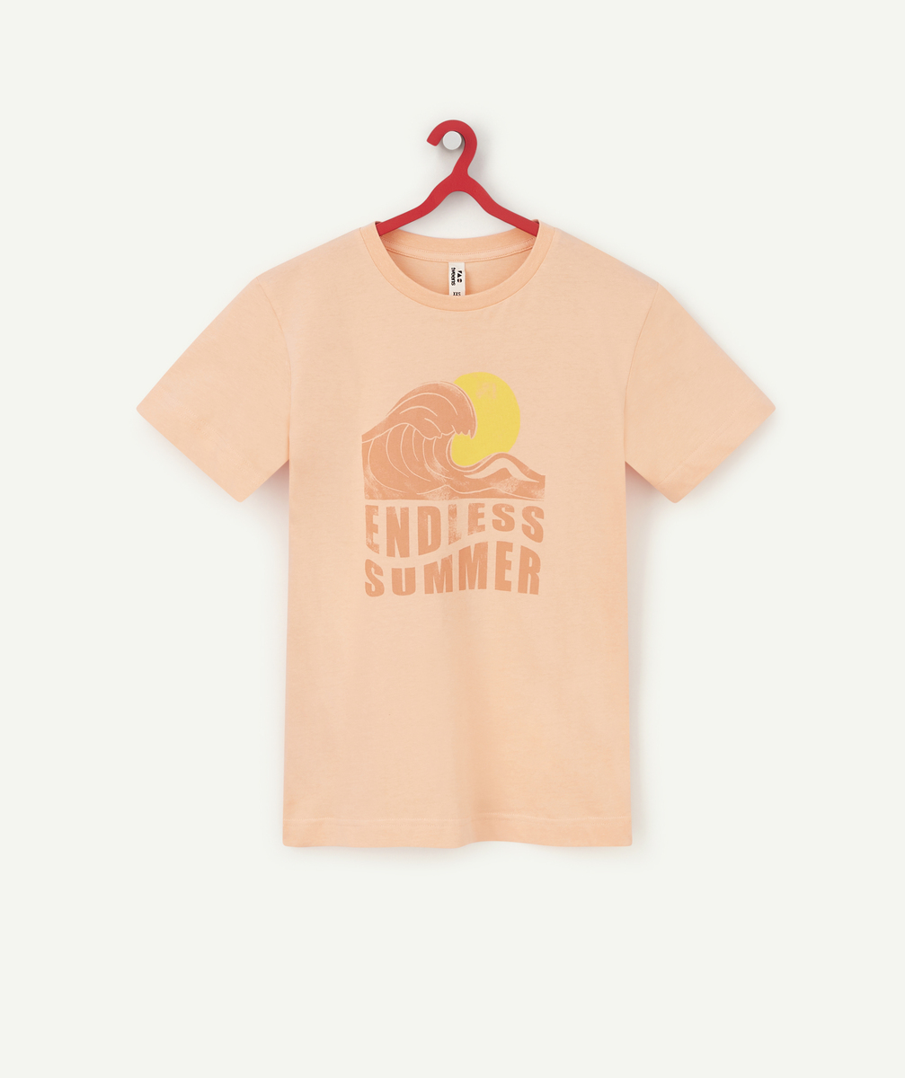 T-shirt garçon orange en fibres recyclées thème surf - M