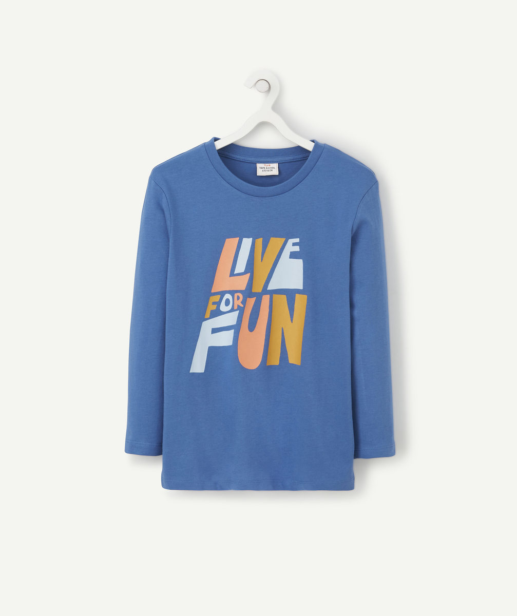T-shirt garçon en coton bio bleu avec message floqué love for fun - 2 A