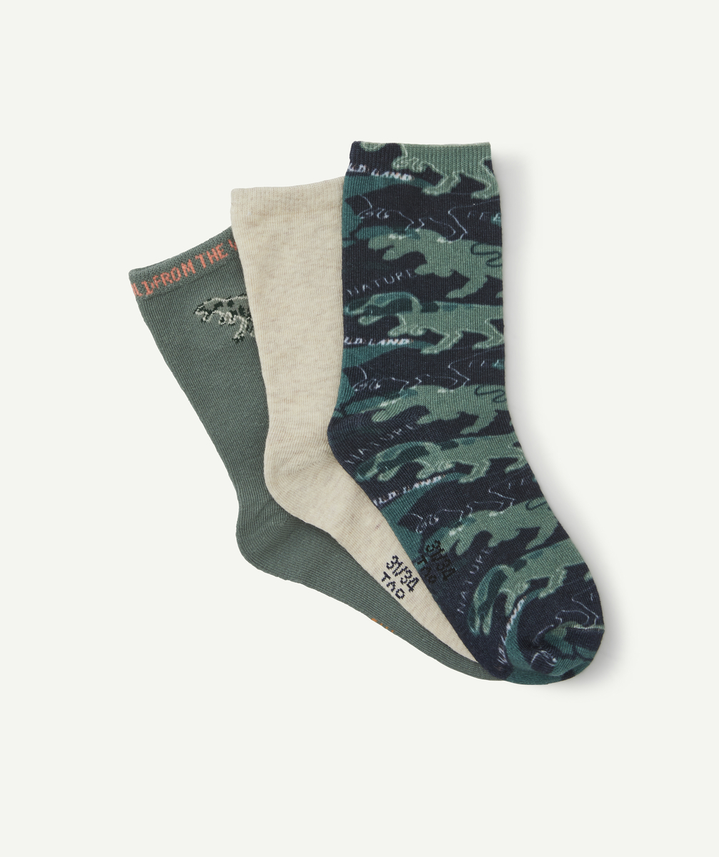 Le lot de 3 chaussettes nuancées vertes dinosaures - 24-26