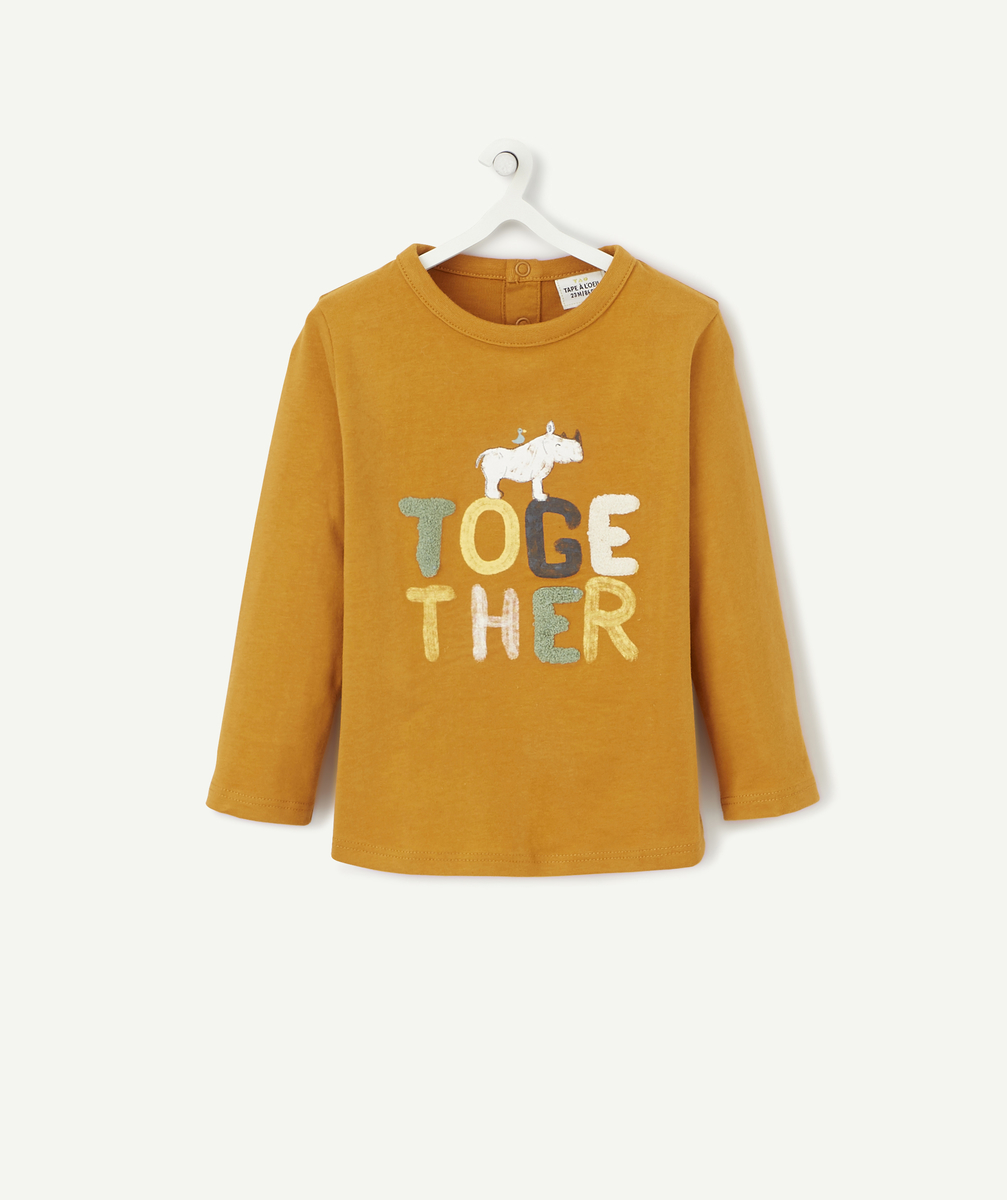 Le t-shirt camel en coton biologique avec message en bouclette - 1 M