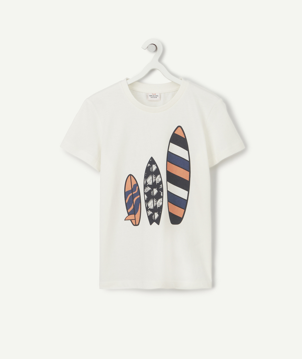 T-shirt garçon en coton biologique blanc avec planches de surf - 4 A