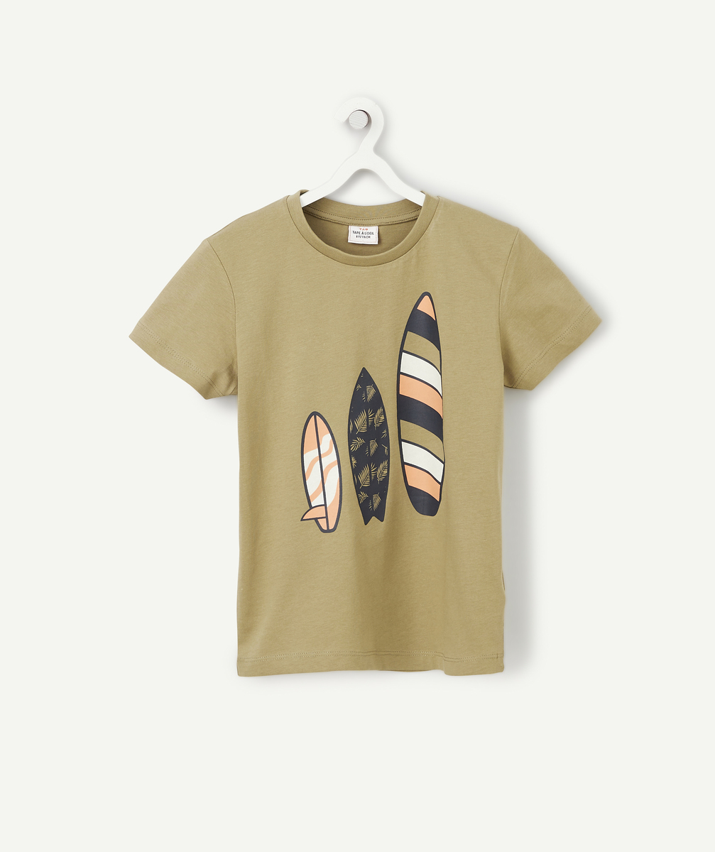 T-shirt garçon kaki en coton thème surf - 2 A