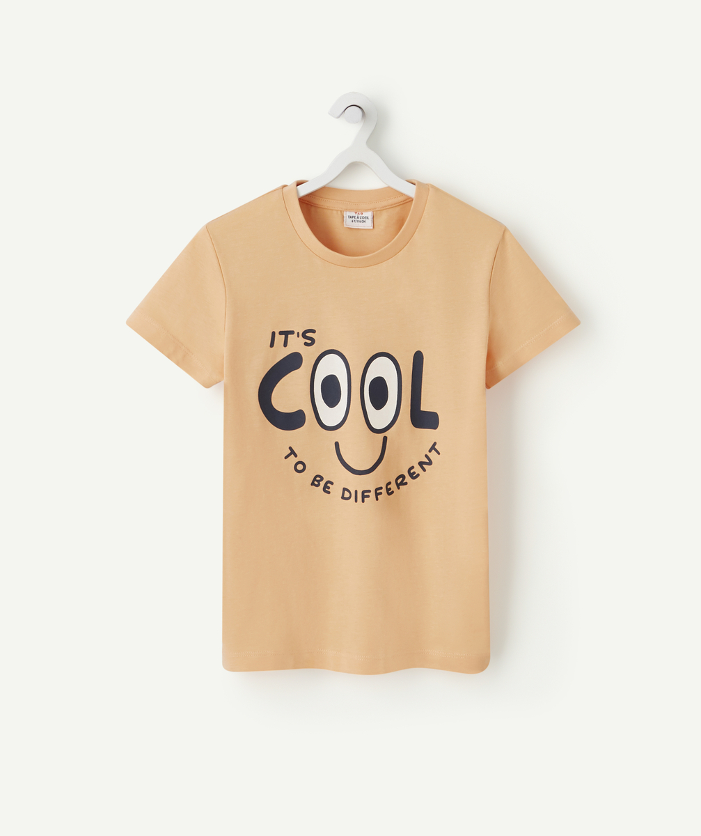 T-shirt garçon en coton biologique orange avec message floqué - 8 A