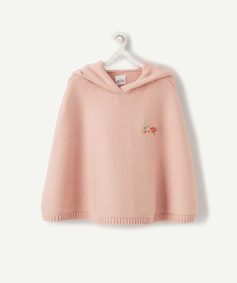 Le poncho en tricot rose avec animation fleurs - 2-4 A