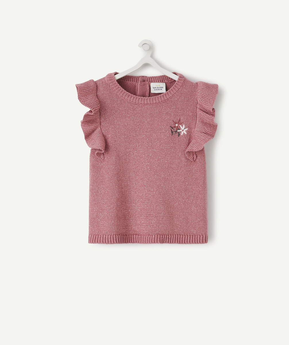 Le pull fille en tricot sans manches rose pailleté - 18 M