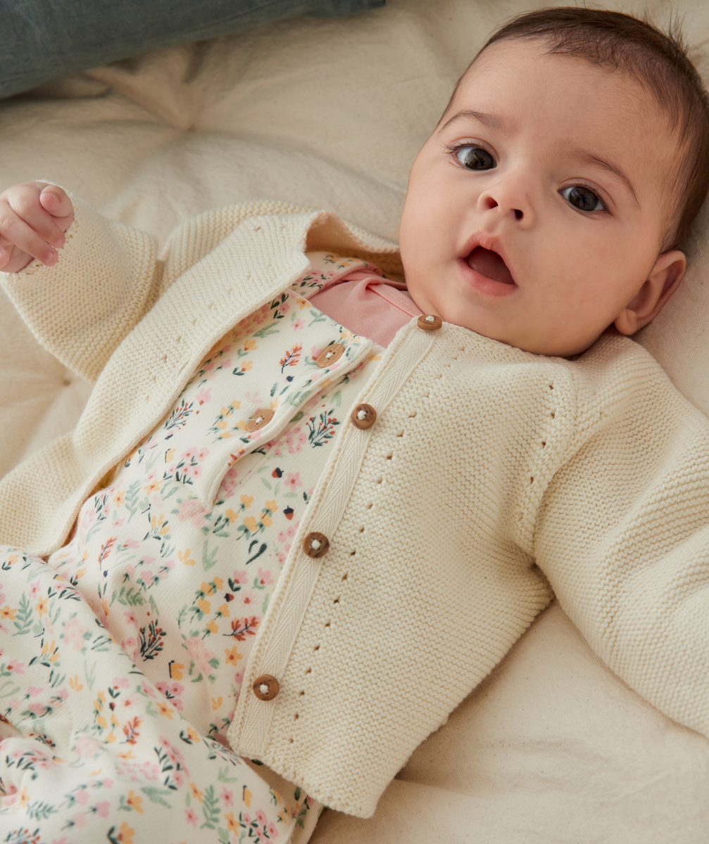 Cardigan bébé en tricot écru - 3 M