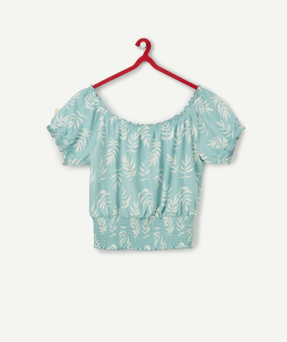 La blouse bleue cropped imprimée en viscose responsable - M