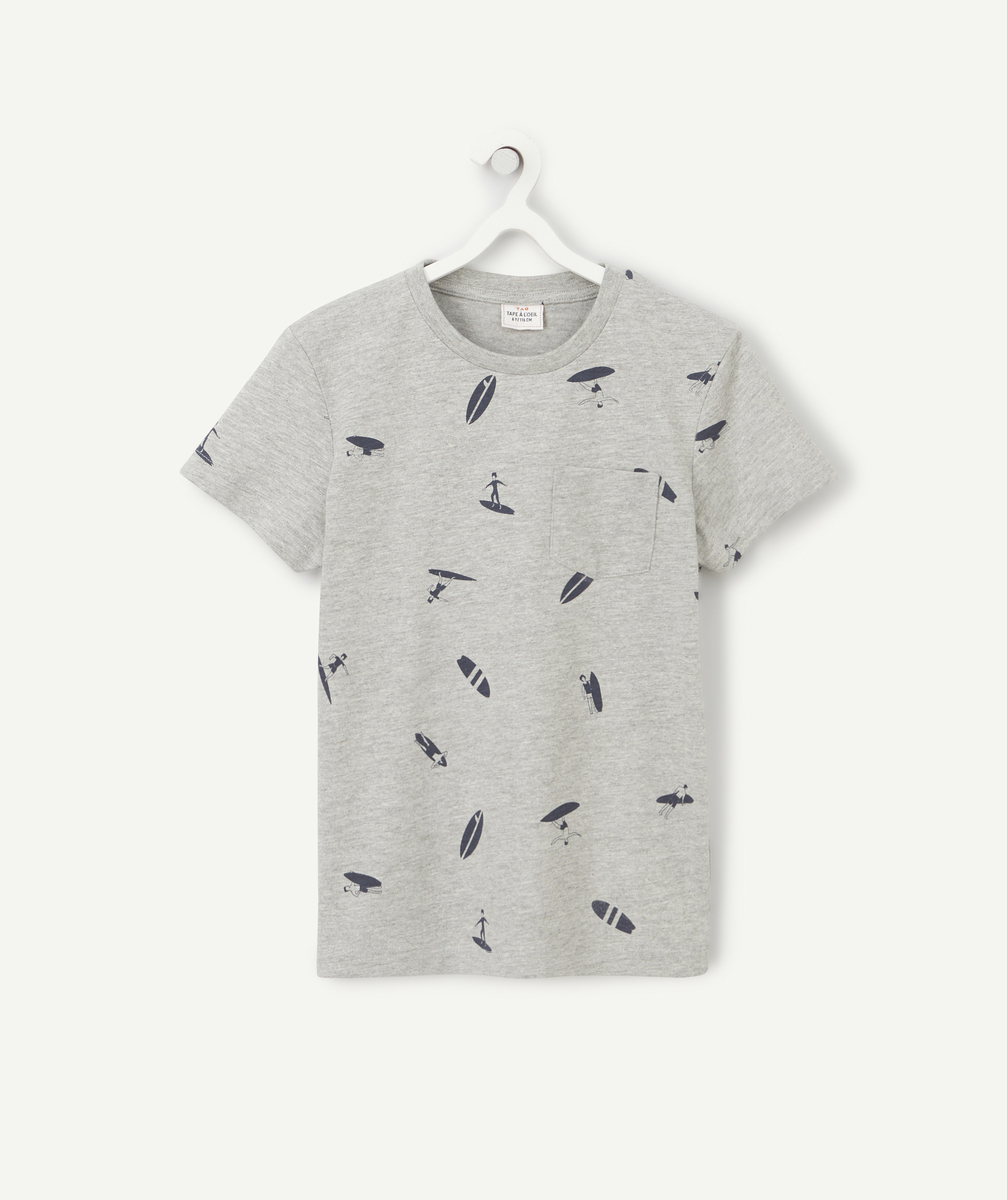 T-shirt garçon en coton biologique gris imprimé surfeurs - 4 A