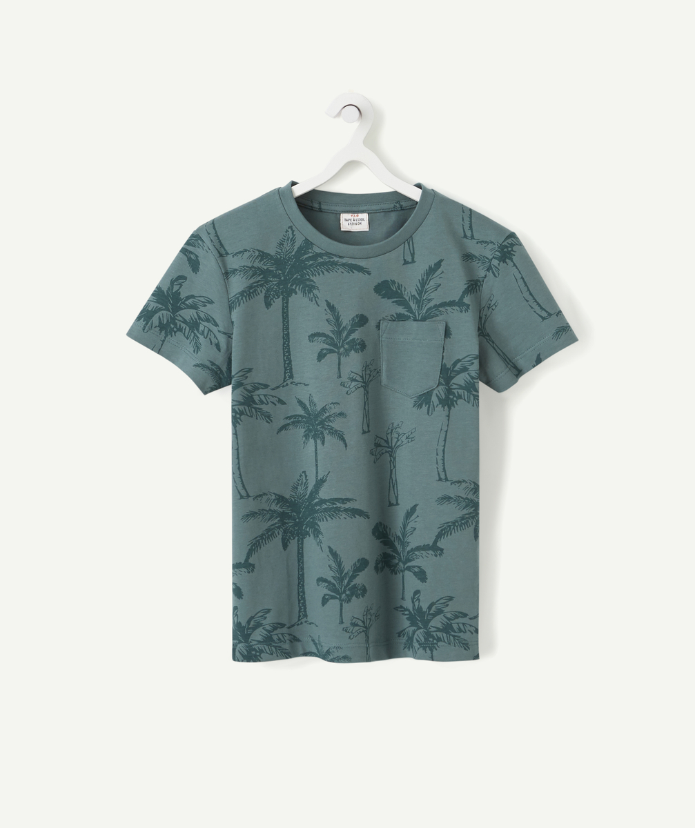 T-shirt garçon en coton biologique vert avec palmiers imprimés - 14 A
