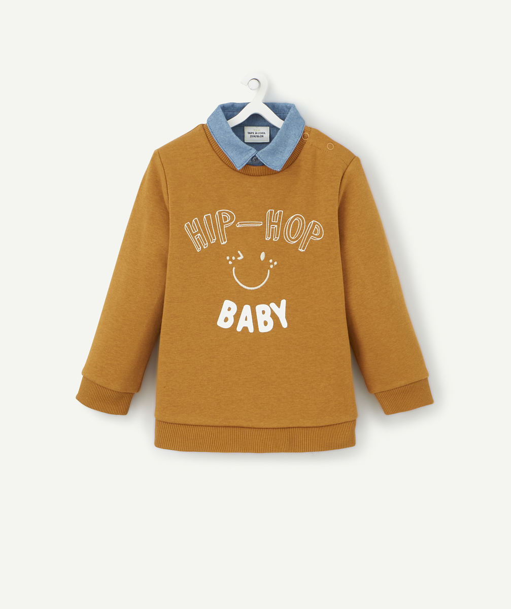 Sweat hip-hop ocre bébé garçon en fibres recyclées avec col chemise - 23 M