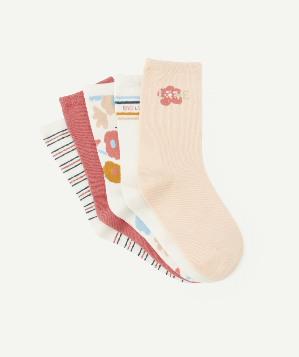 Lot de 5 paires de chaussettes mi-hautes fille rose et blanc - 38-40