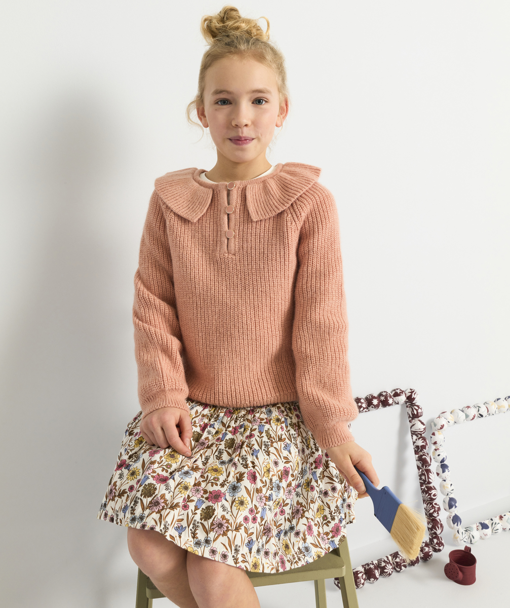 Pull col claudine fille en tricot rose - 2 A