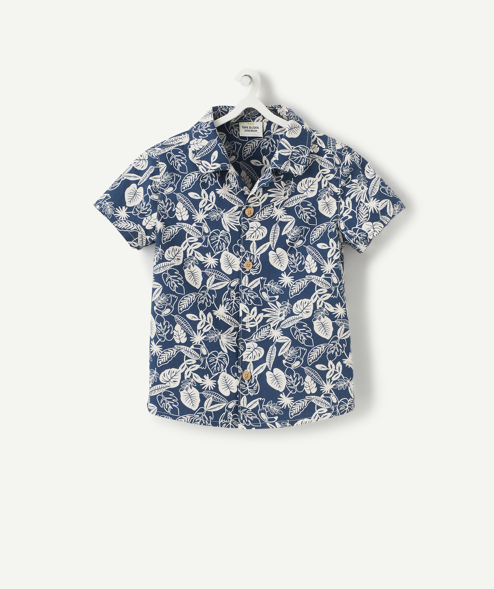 Chemise bébé garçon à manches courtes bleu imprimé fleuri - 36 M