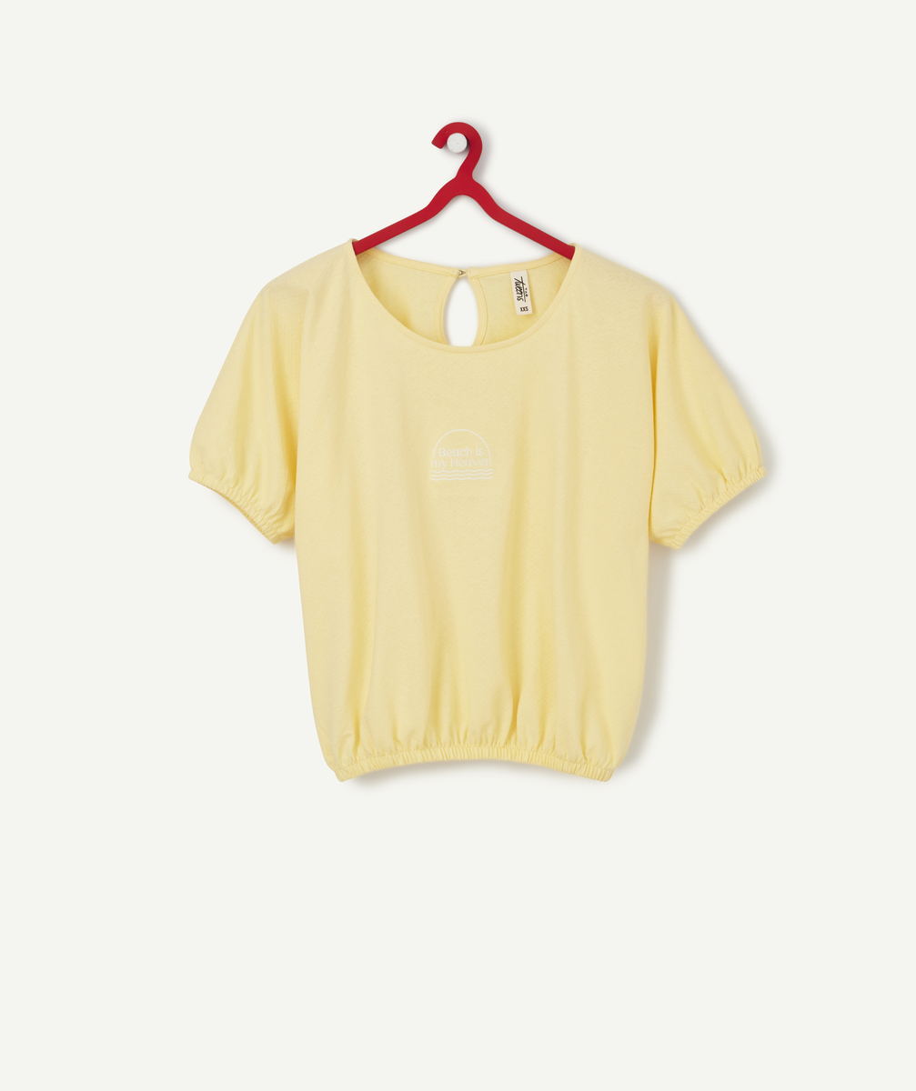 Le t-shirt jaune cropped en fibres recyclées avec patch brodé - M