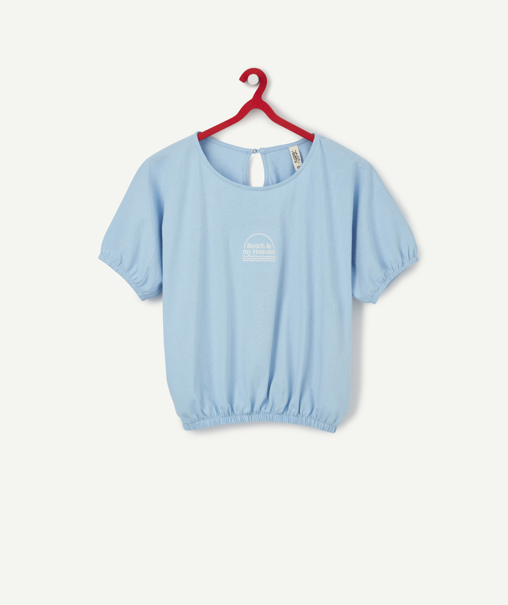 Le t-shirt bleu cropped en fibres recyclées avec patch brodé - M