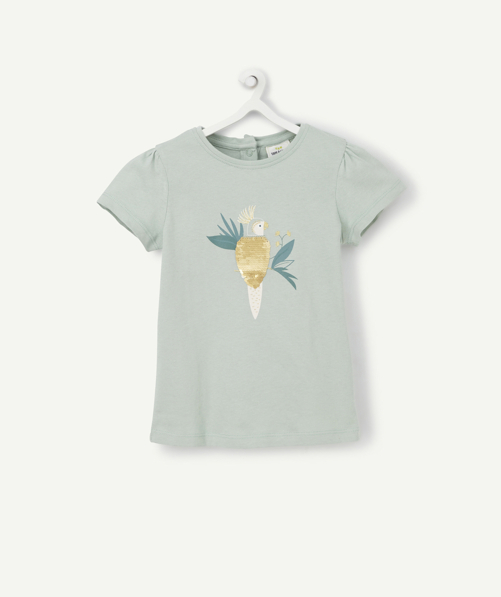 T-shirt bébé fille en coton biologique vert avec oiseau à sequins - 18 M