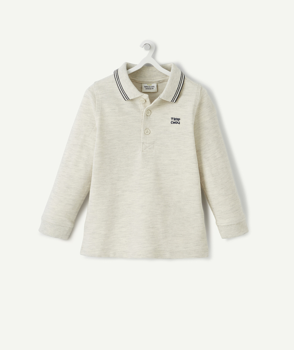 Polo gris en coton piqué avec message brodé bébé garçon - 9 M - Soldes
