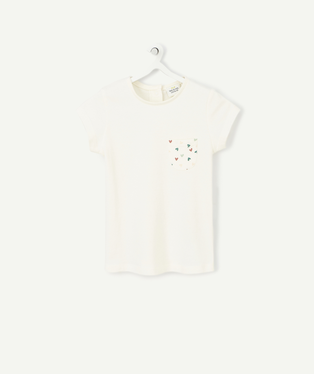 T-shirt écru bébé fille manches courtes avec motifs coeurs - 36 M