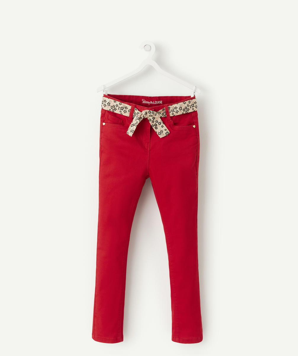 Louise le jean skinny fille rouge avec ceinture fleurie taille + - 8+