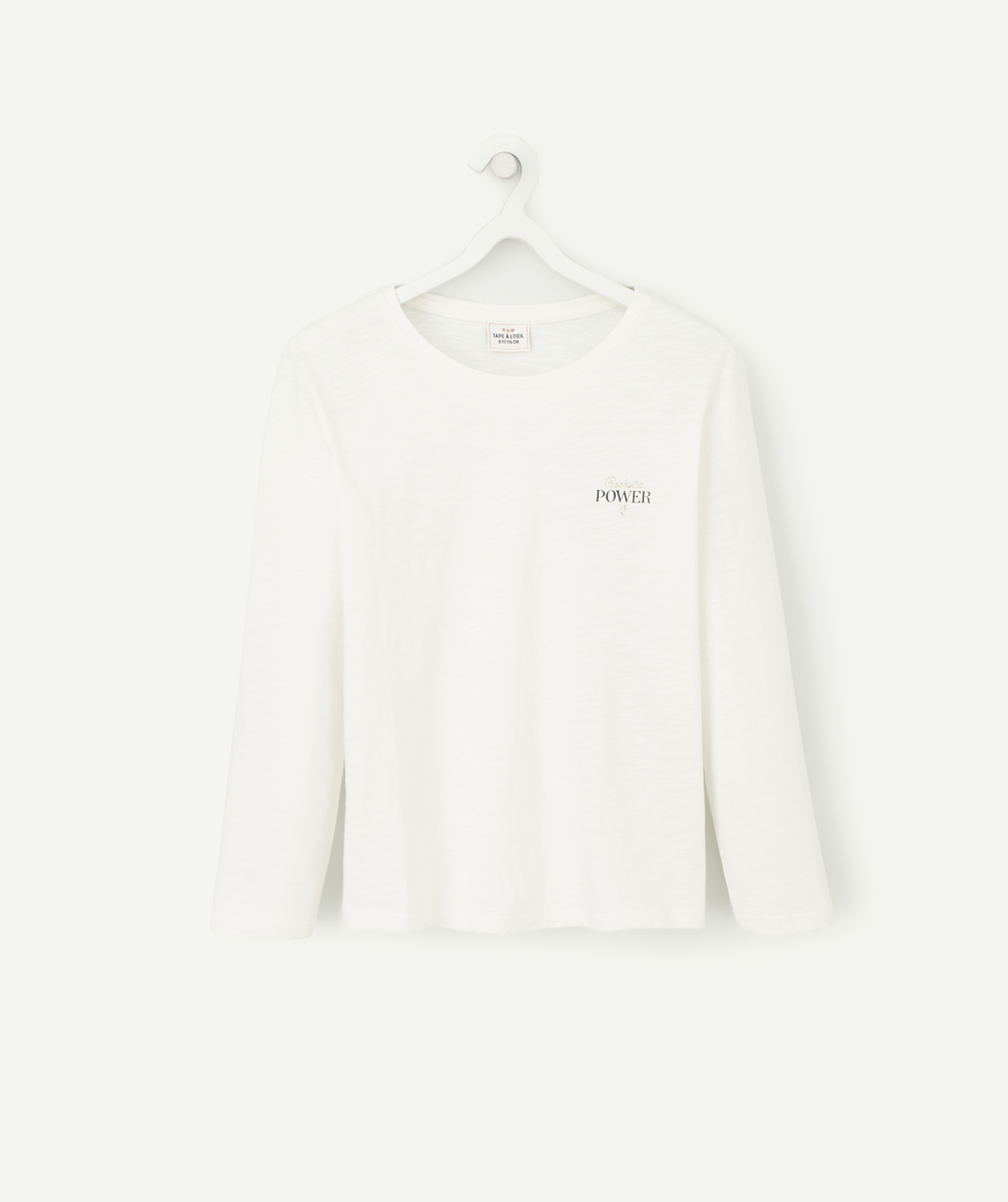 T-shirt fille en coton blanc avec message pailleté floqué - 10 A