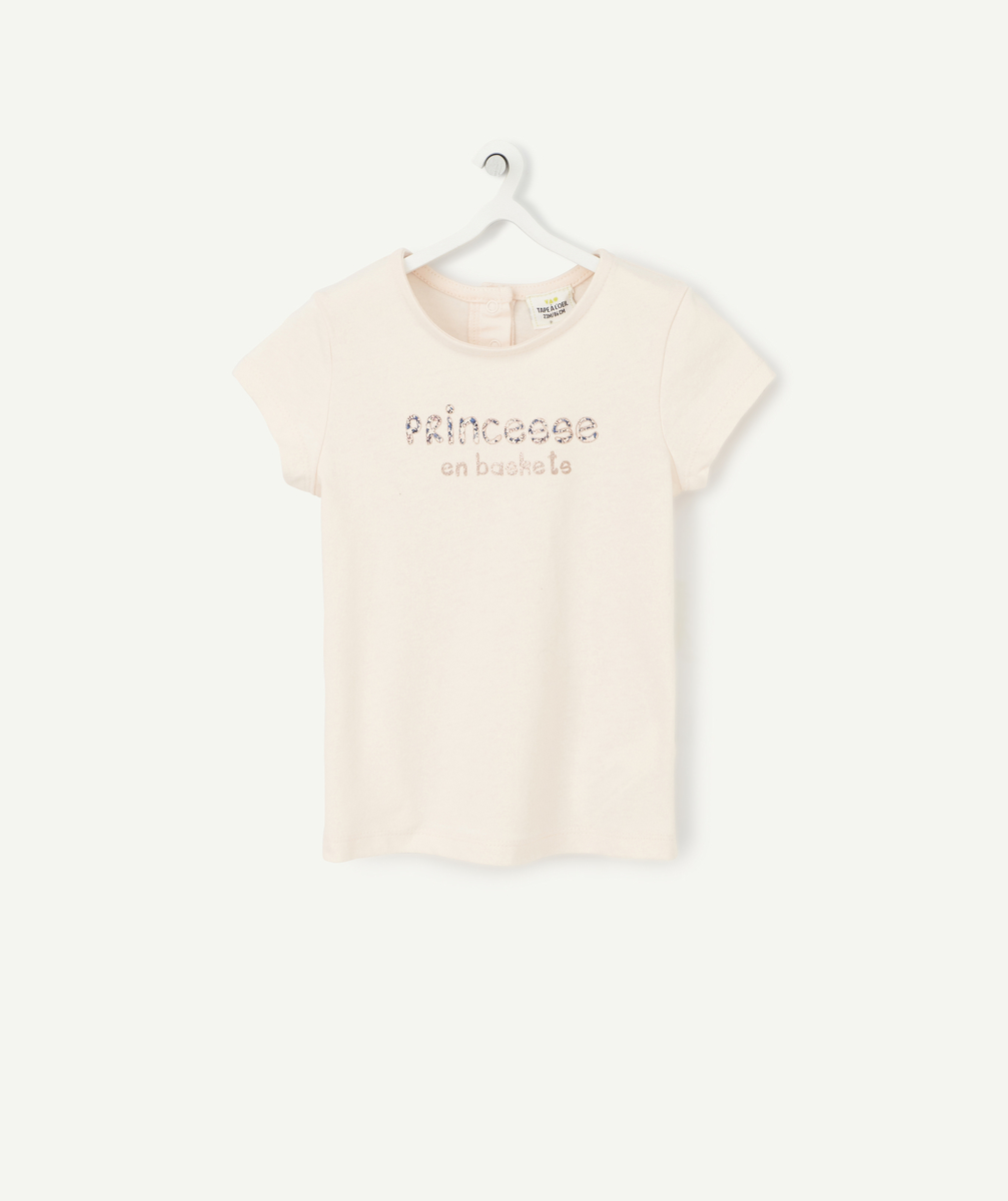 T-shirt rose bébé fille en coton biologique avec message princesse - 9 M