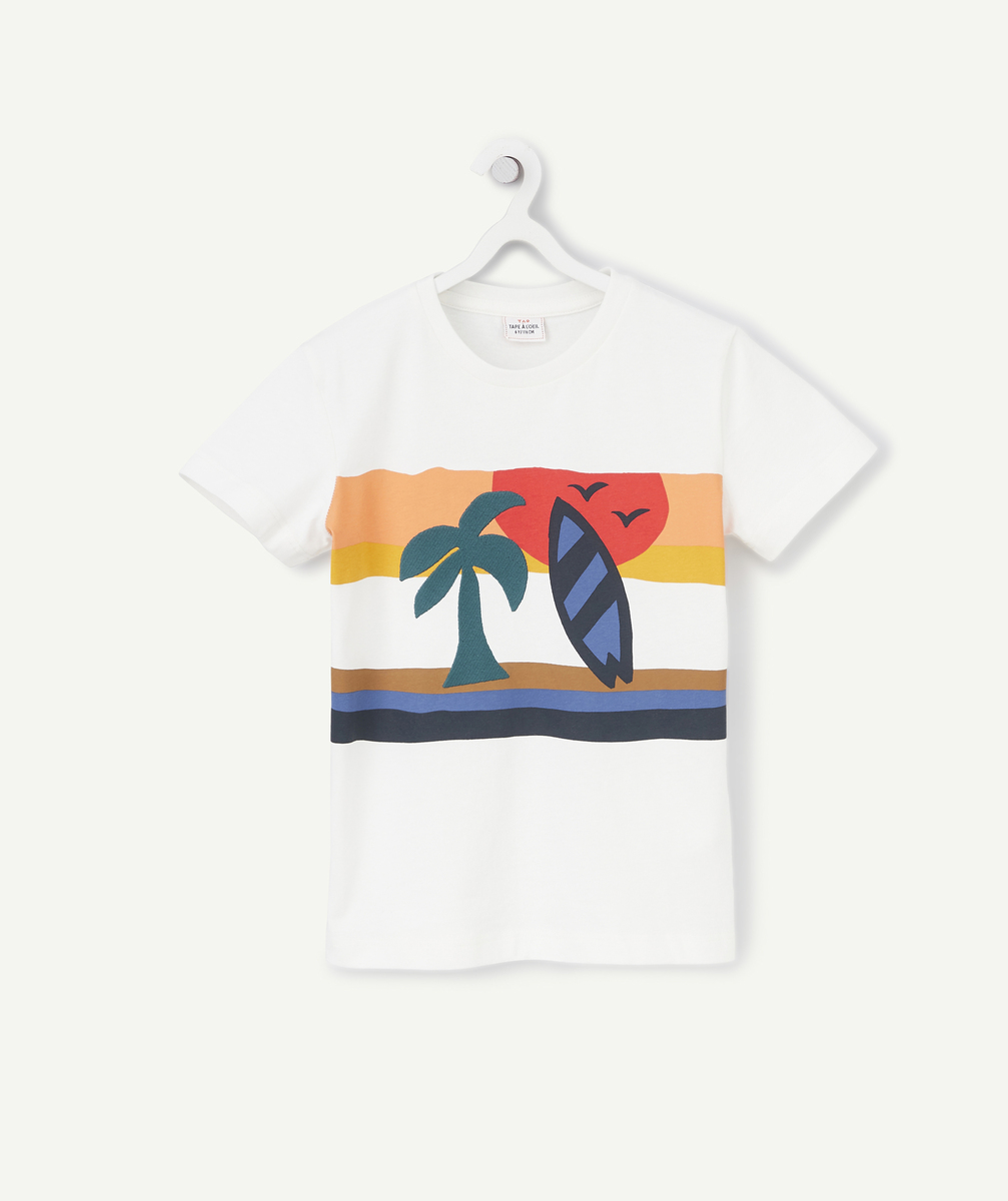 T-shirt garçon en fibres recyclées blanc thème surf - 3 A