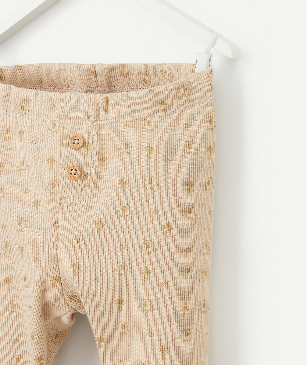 Legging côtelé bébé en coton bio beige avec motifs imprimés - 1 M