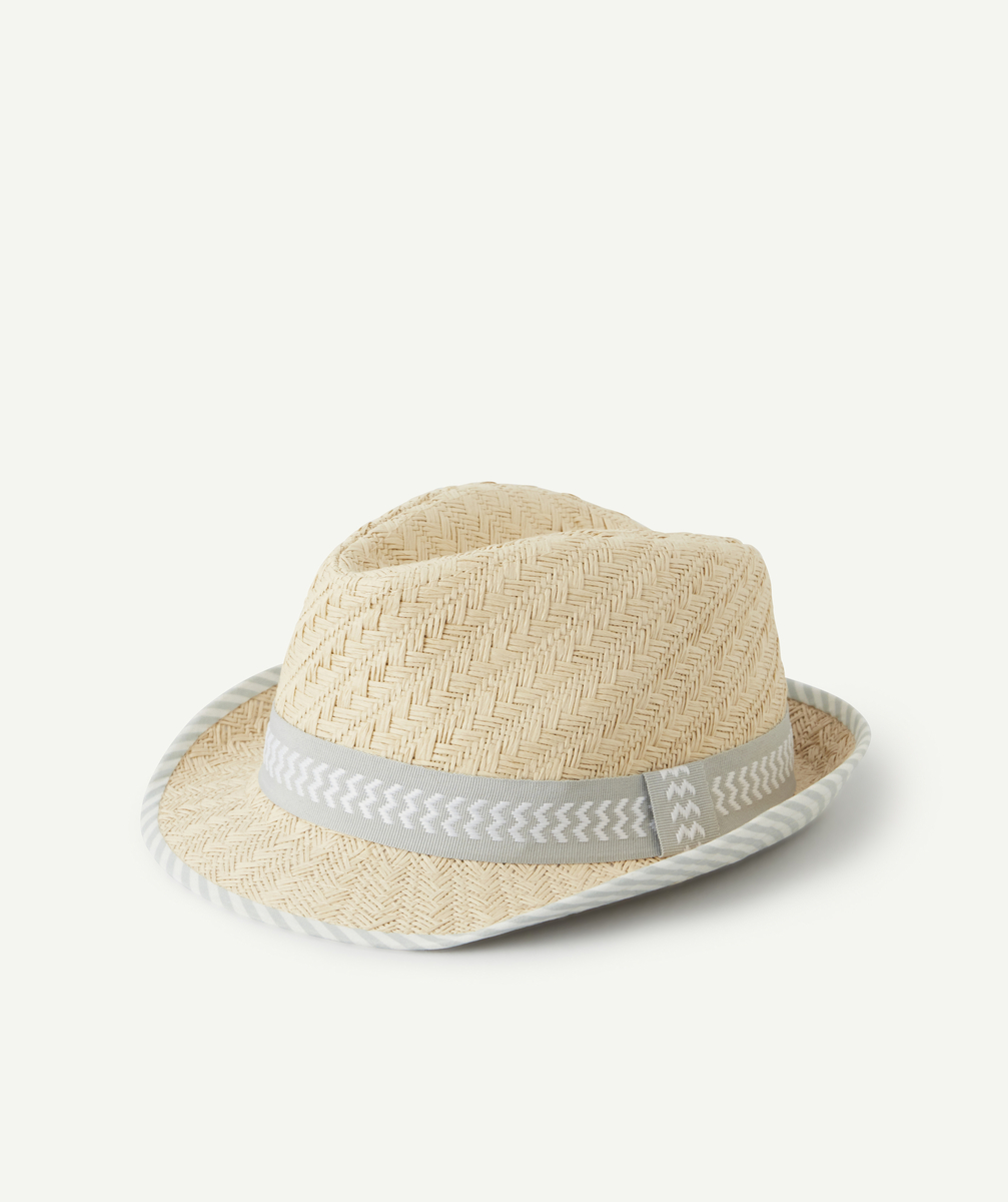 Chapeau de paille bébé garçon avec détails gris et blanc - 48