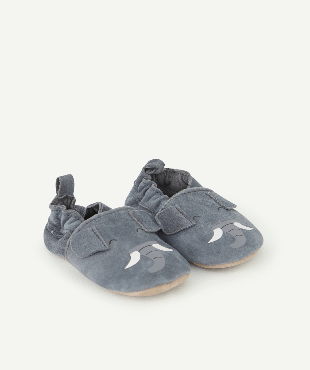 Chaussons bleus en cuir motifs éléphant bébé garçon - 3-6 M