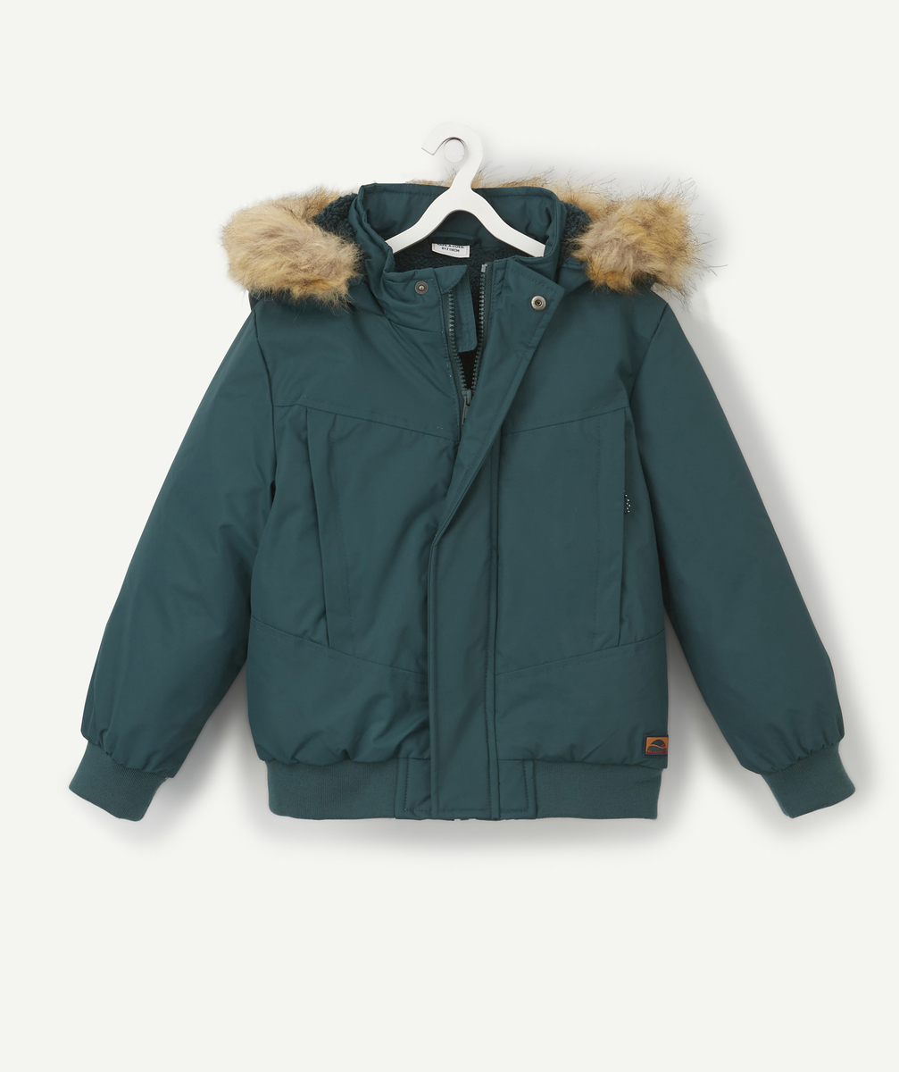 Manteau vert à capuche au rembourrage recyclé garçon - 2 A