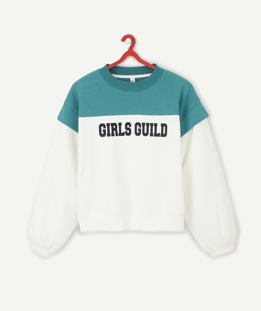 Sweat bicolore blanc et vert message girls guild fille - XS