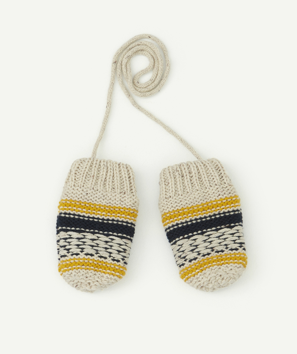 Moufles bébé garçon avec cordon en fibres recyclées - 3-9 M