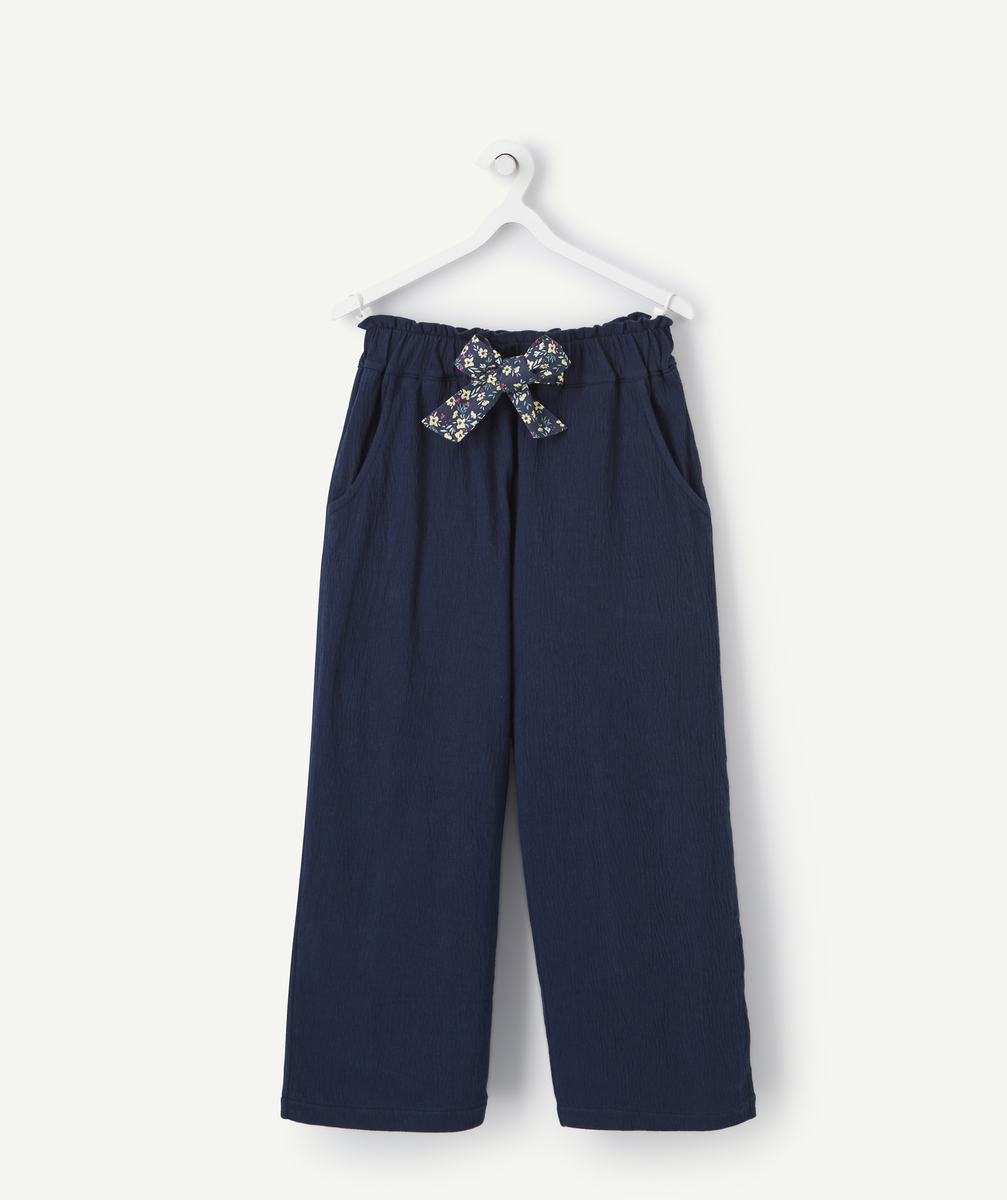 Pantalon large fille effet froissé bleu marine - 10 A