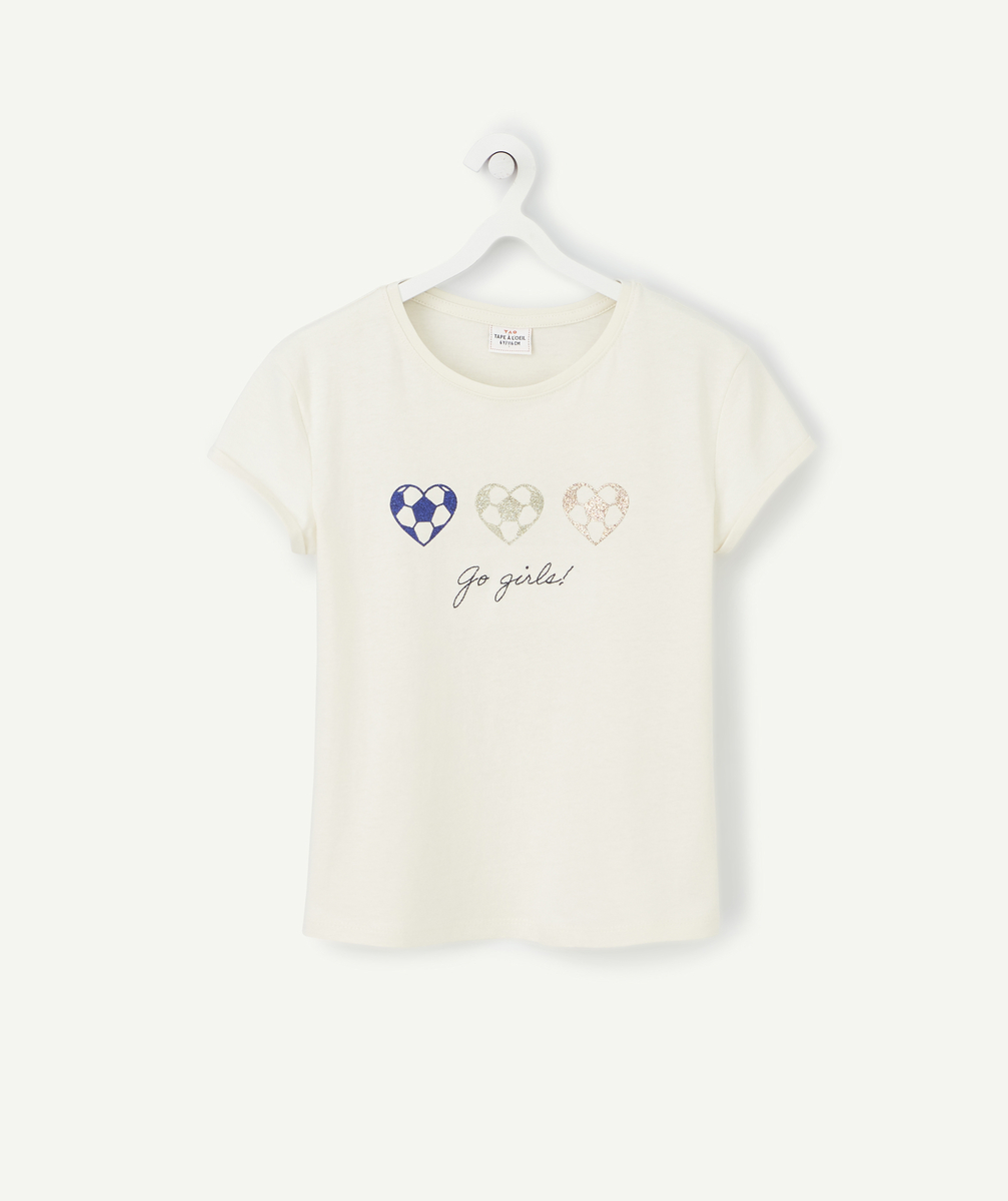 T-shirt blanc coupe d'europe de foot féminin en coton bio fille - 14 A