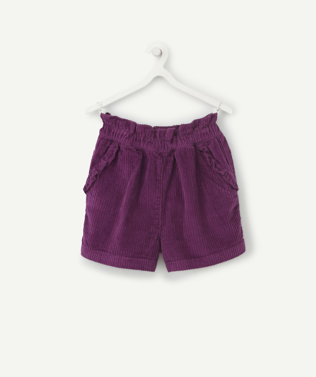 Short violet en velours côtelé fille et volants sur les poches - 3 A